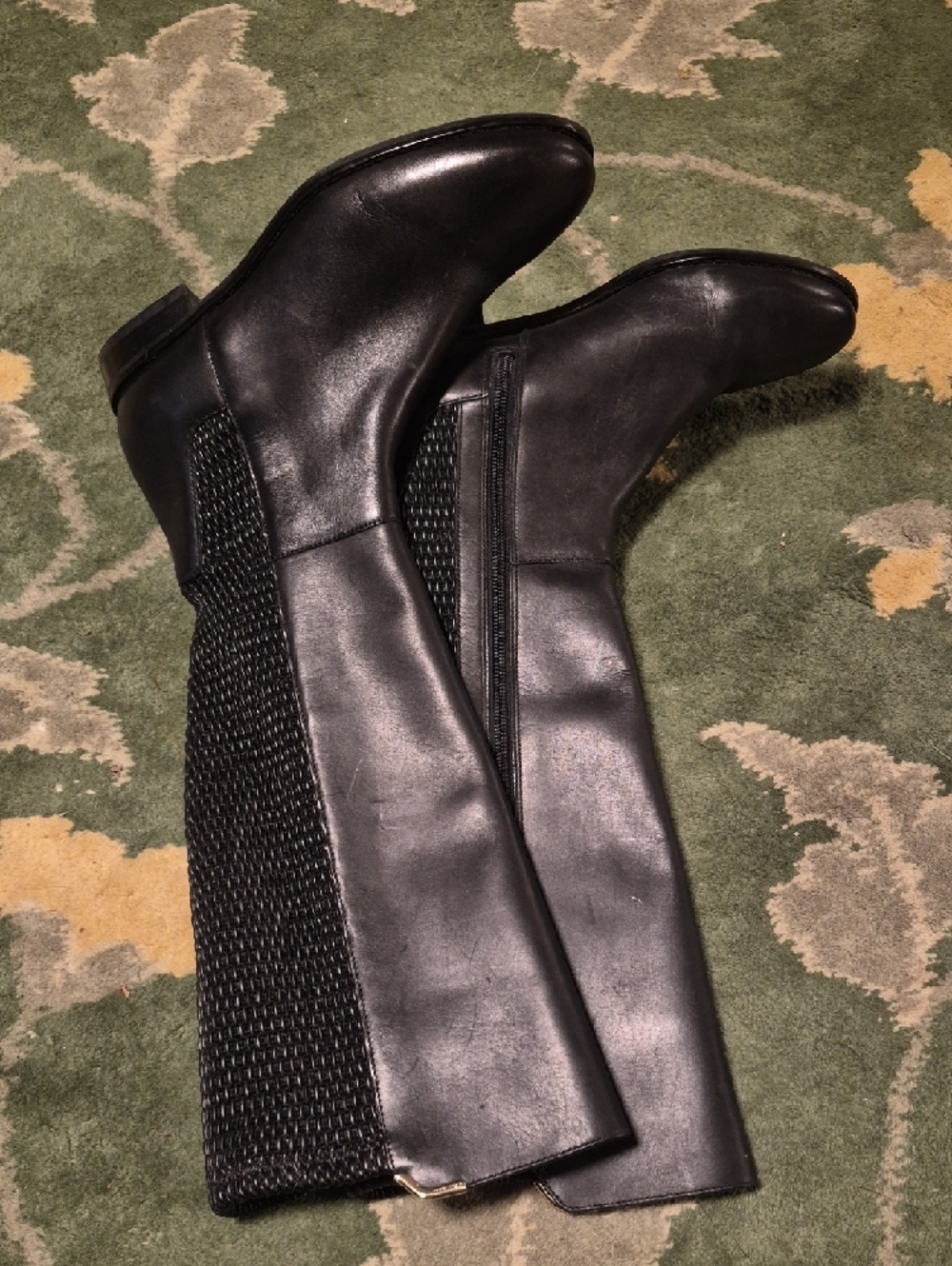 Cole Haan Black Over-the-Knee Leather Riding Boots with Textured Back - Picture 4 of 10